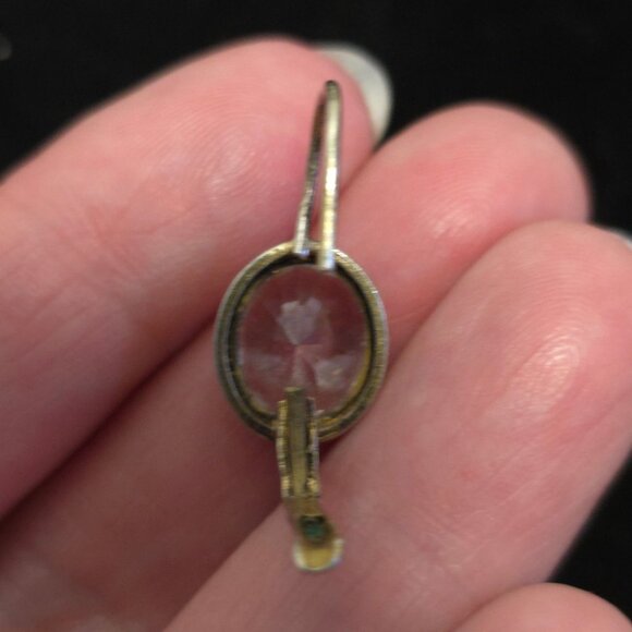 Gold-Tone 925 Sterling Silver Oval Crystal Dangle Earrings Lever back - Picture 10 of 11